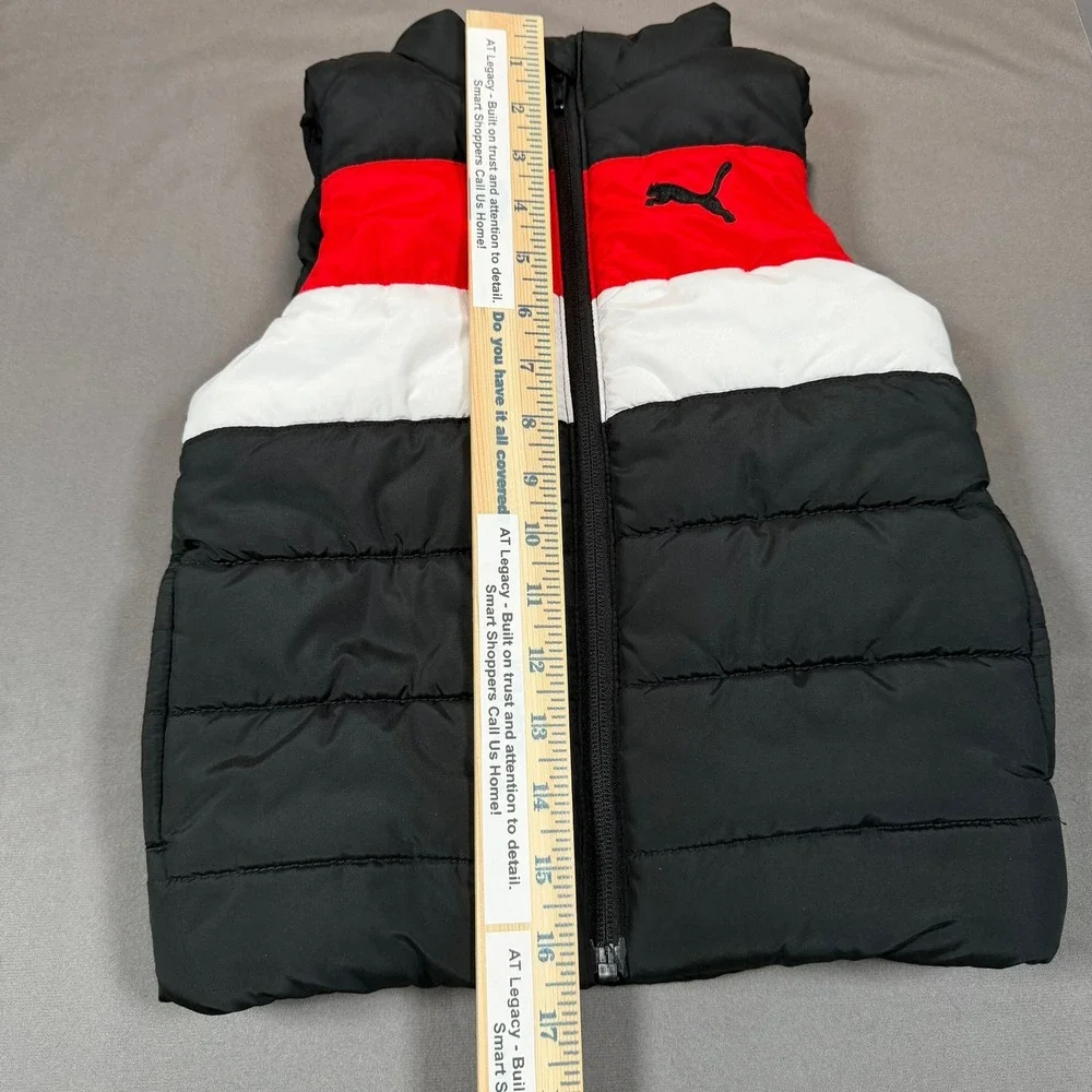 Puma Kids Puffer Vest Black Red‎ White Colorblock Zip Sleeveless 1333175 XXS 3/4